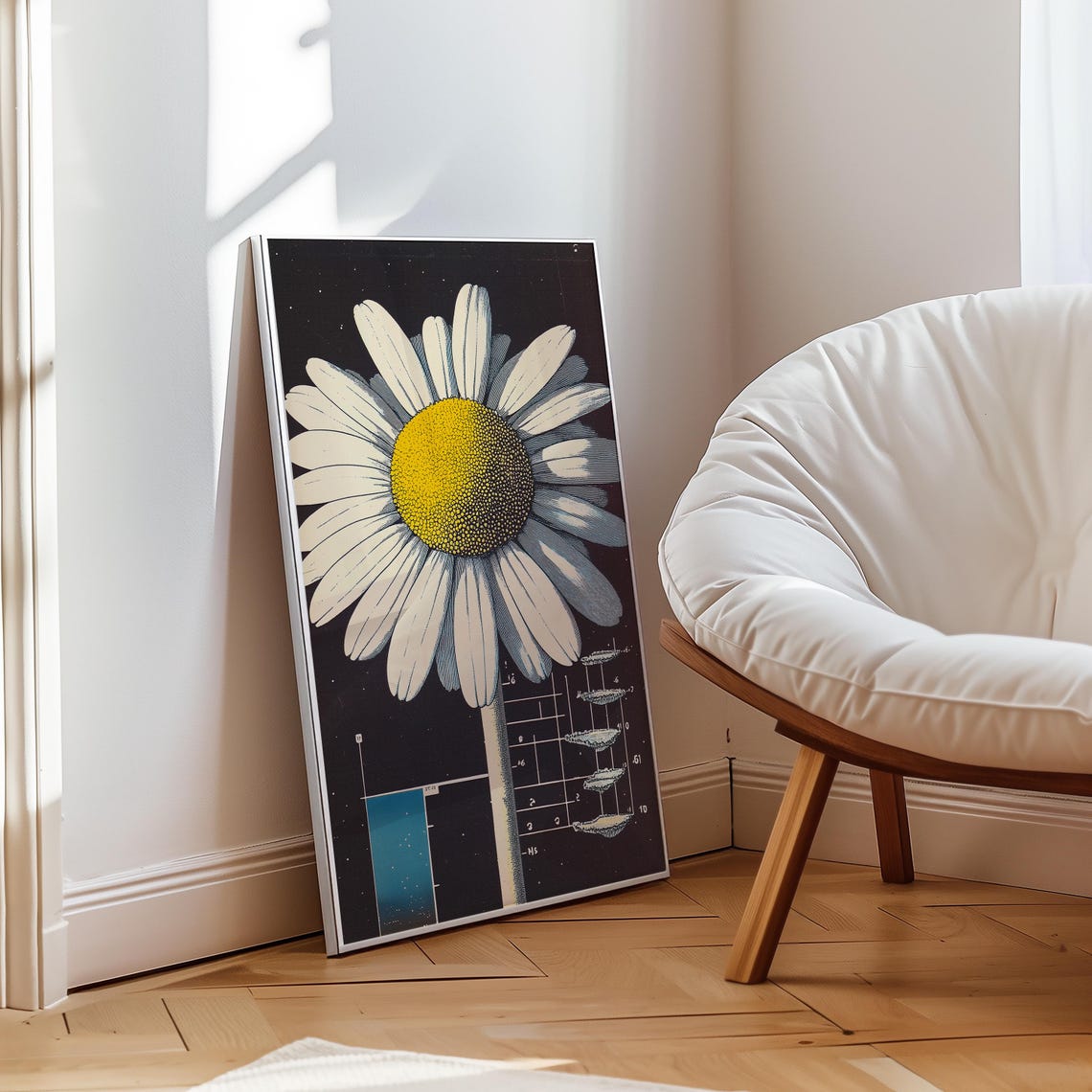 Giant Daisy Botanical Diagram Dark Floral Science Art Poster - Image 2