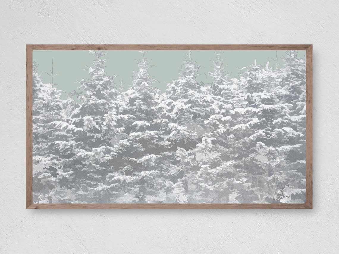Snowy Evergreen Forest Frosted Treetops Winter Wonderland Art Print