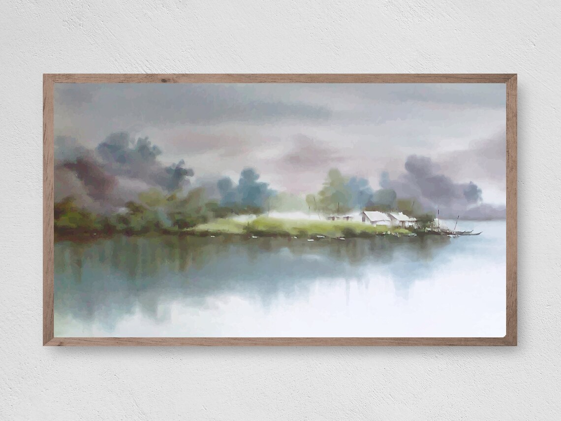 Muted Watercolor Lake Art Print, Nature Landscape