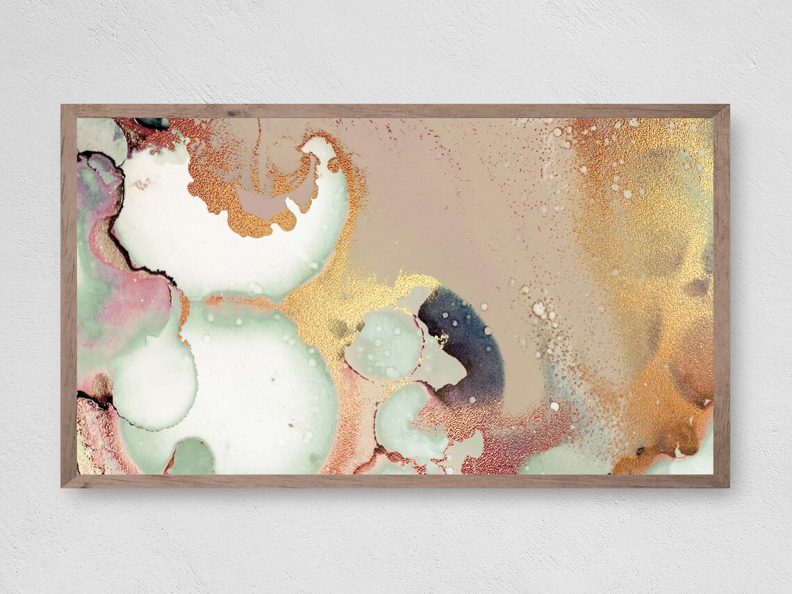 Gold Ink Swirl Abstract Art Print, TV Art