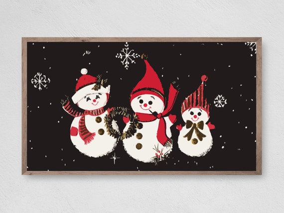 Christmas Retro Snowmen Cuties Art Print
