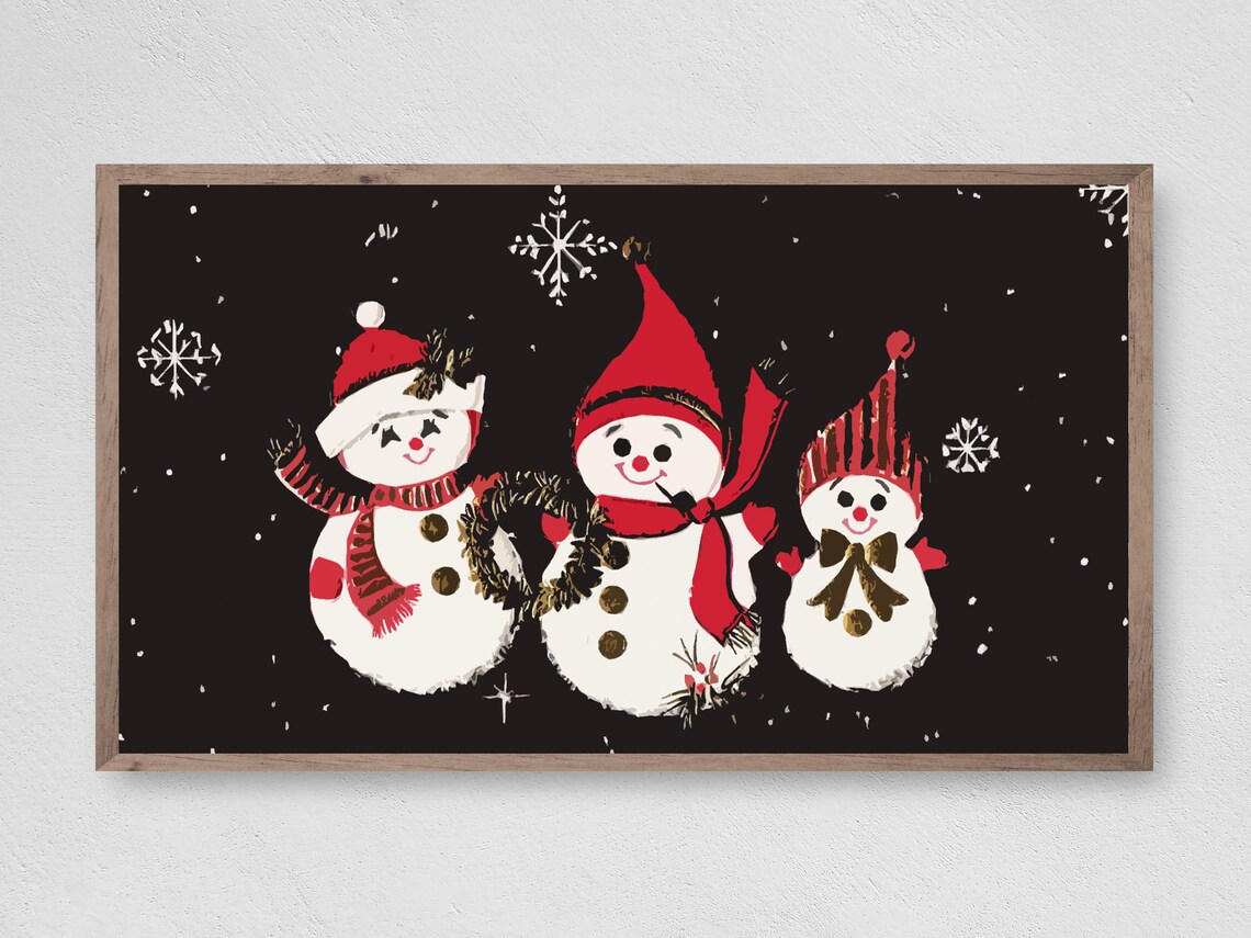 Christmas Retro Snowmen Cuties Art Print