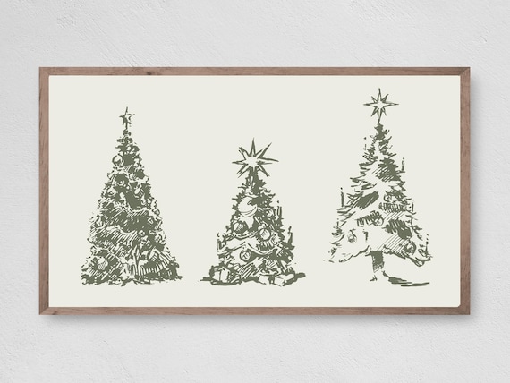 Vintage Christmas Trees Poster Print, Holiday Decor