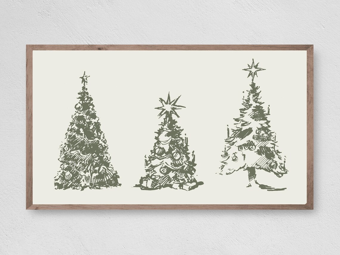Vintage Christmas Trees Poster Print, Holiday Decor