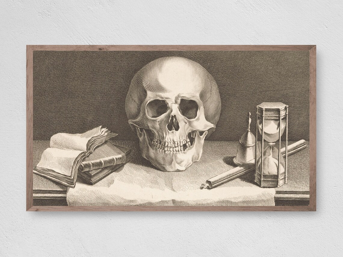 Halloween Vintage Skull Art Print, Spooky Decor