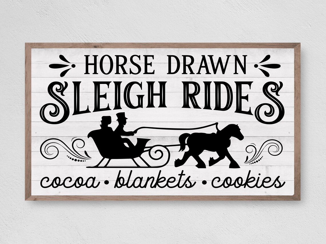 Christmas Sleigh Ride Sign, Winter Holiday Art Print