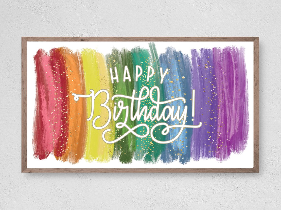 Instant Rainbow Glitter Happy Birthday Art Print
