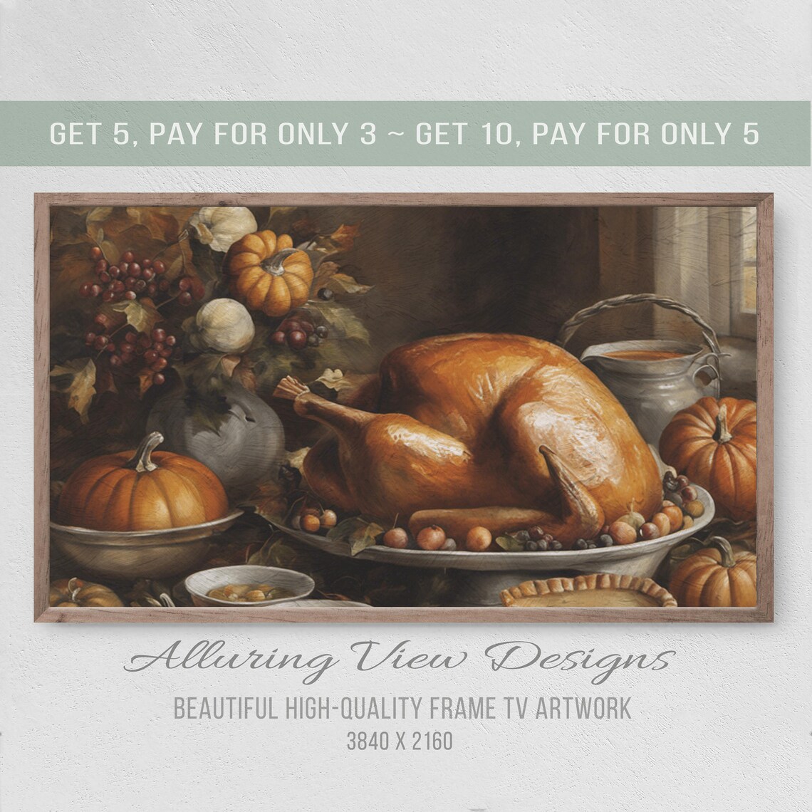 Thanksgiving Dinner Art Print, TV Art for Frame
