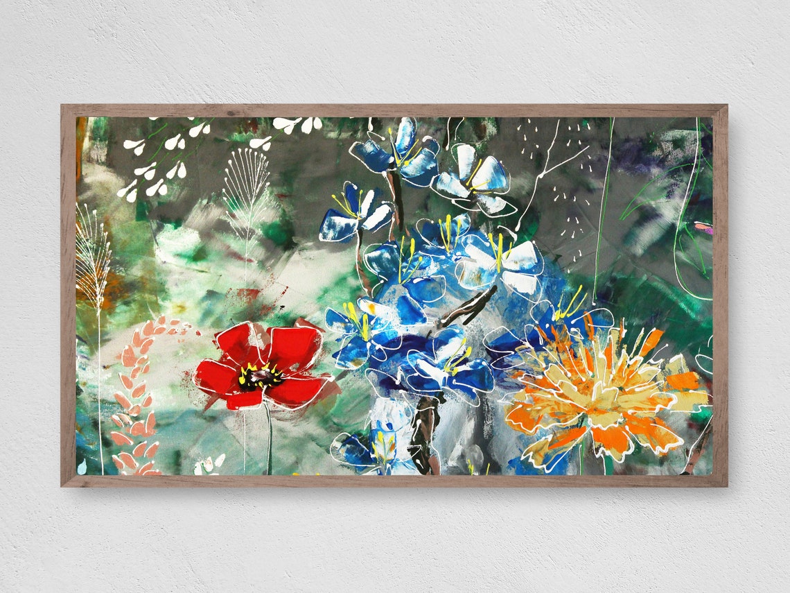 Abstract Watercolor Wildflower Meadow Red Poppy Colorful Art Print