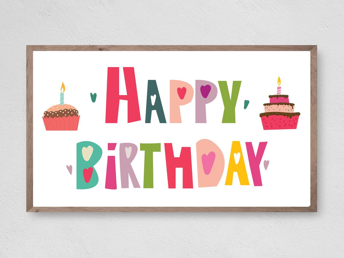 Happy Birthday Cake Art Print for Frame TV