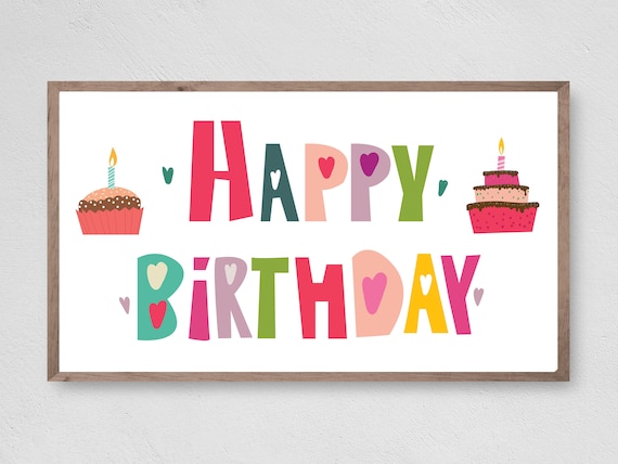 Happy Birthday Cake Art Print for Frame TV