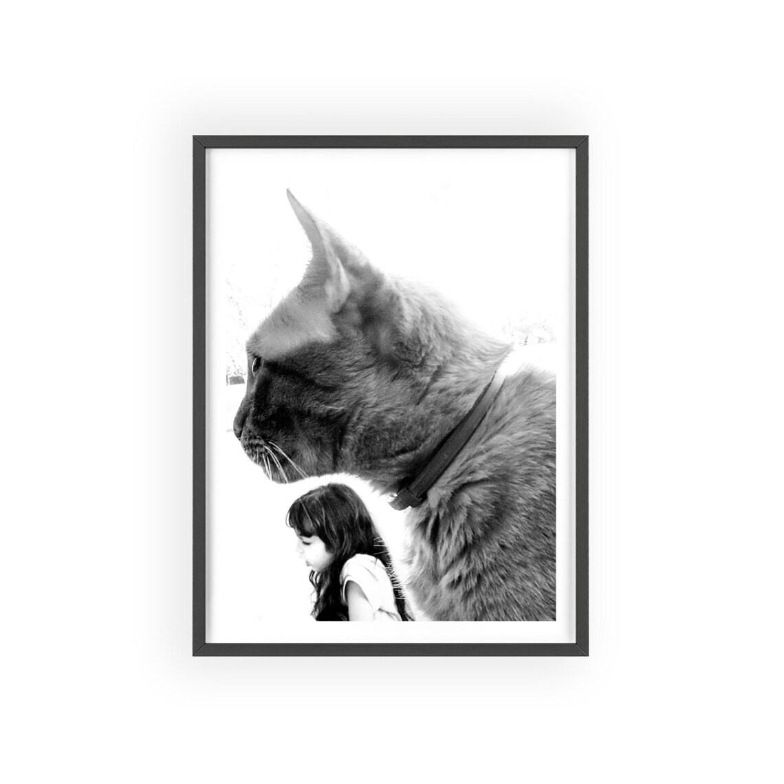 Giant Cat Profile and Little Girl Surreal Collage Wall Poster