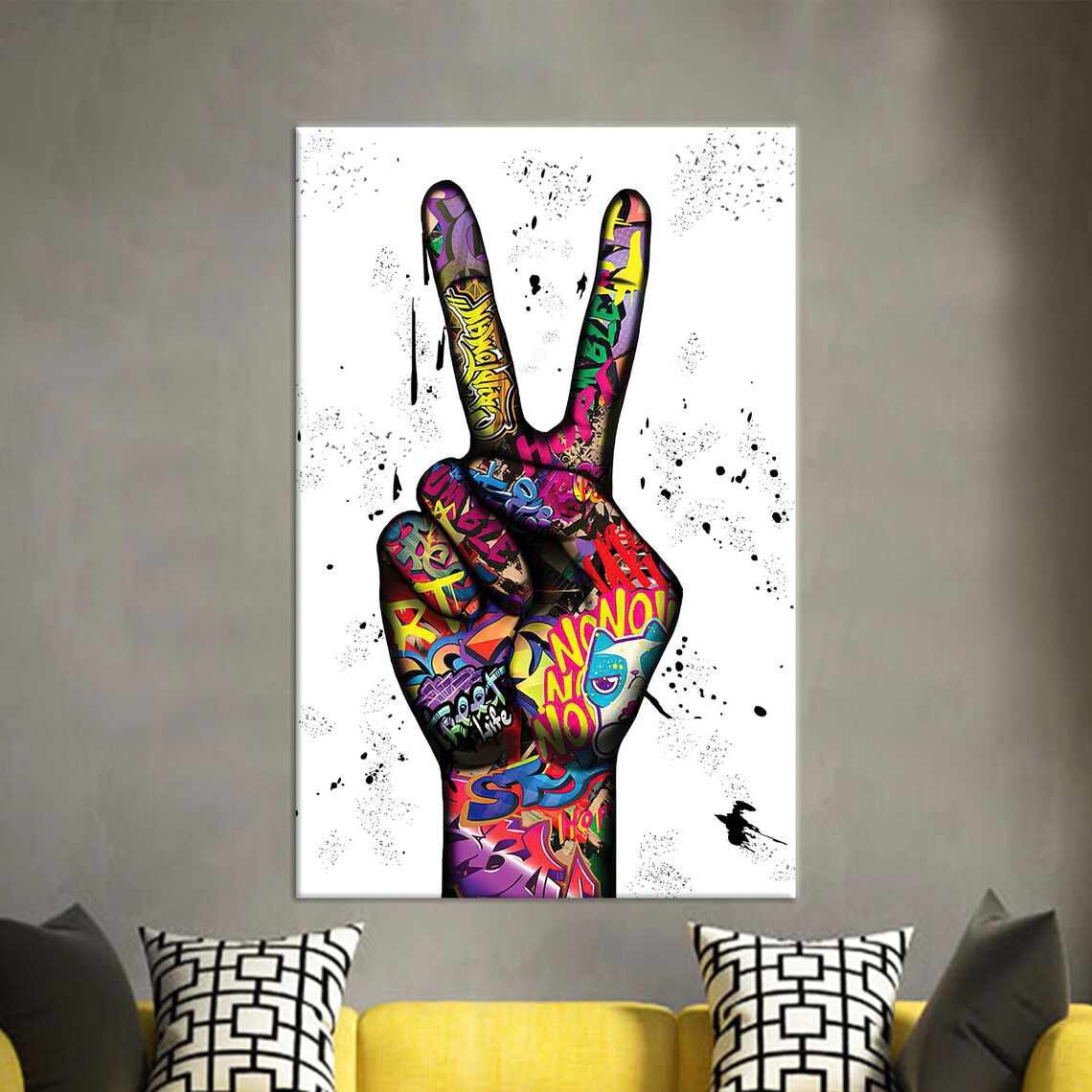Peace Finger Graffiti Art Poster, Colorful Style