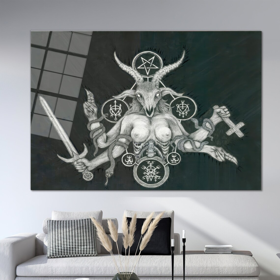 Satanic Demon Modern Art Print, Black Wall Decor - Image 2
