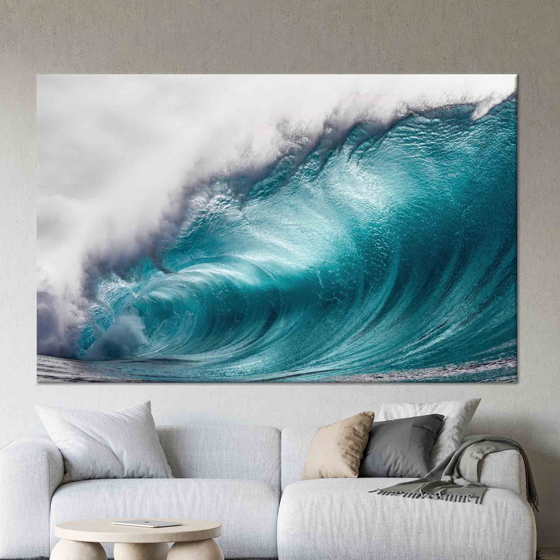 Turquoise Ocean Wave Curl White Foam Seascape Photography Poster