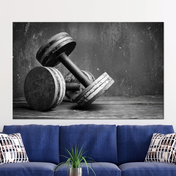 Vintage Dumbbells Black and White Rustic Gym Strength Decor Poster