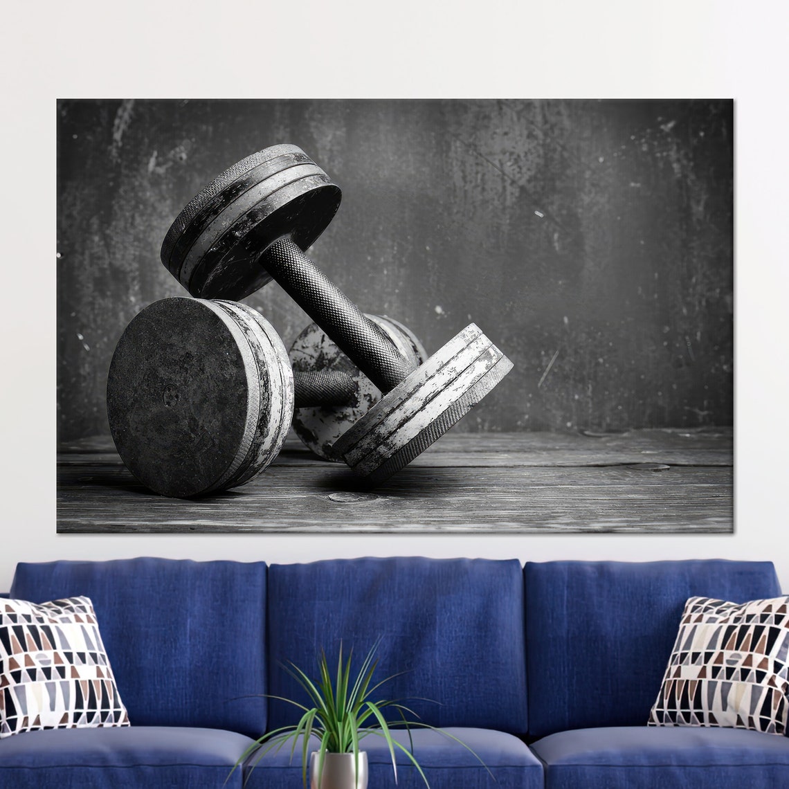 Vintage Dumbbells Black and White Rustic Gym Strength Decor Poster