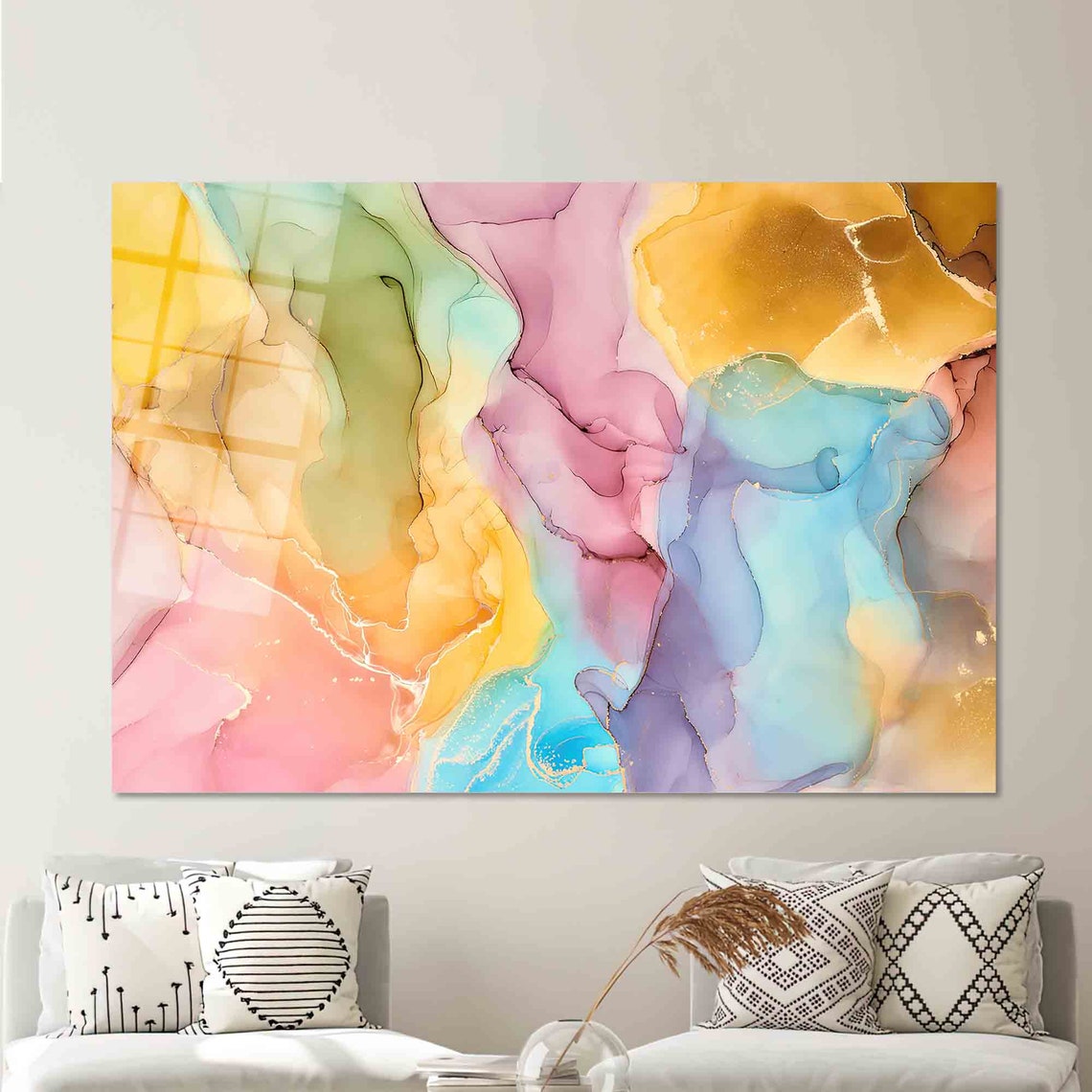 Pastel Marble Ink Swirls Yellow Pink Blue Abstract Art Poster - Image 2
