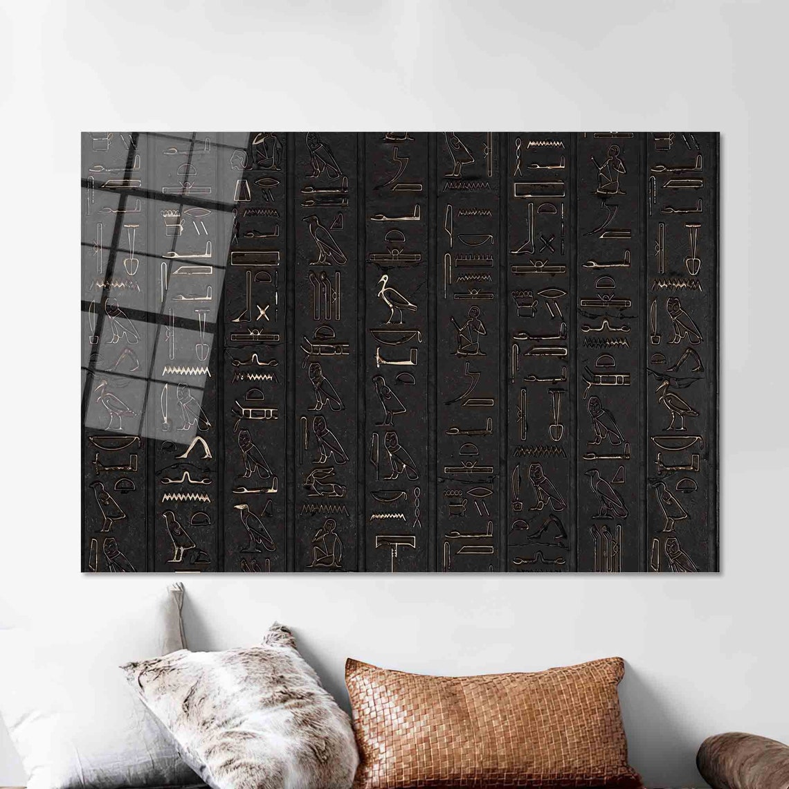 Egyptian Hieroglyph Columns Black Gold Ancient Symbols Art Poster - Image 2