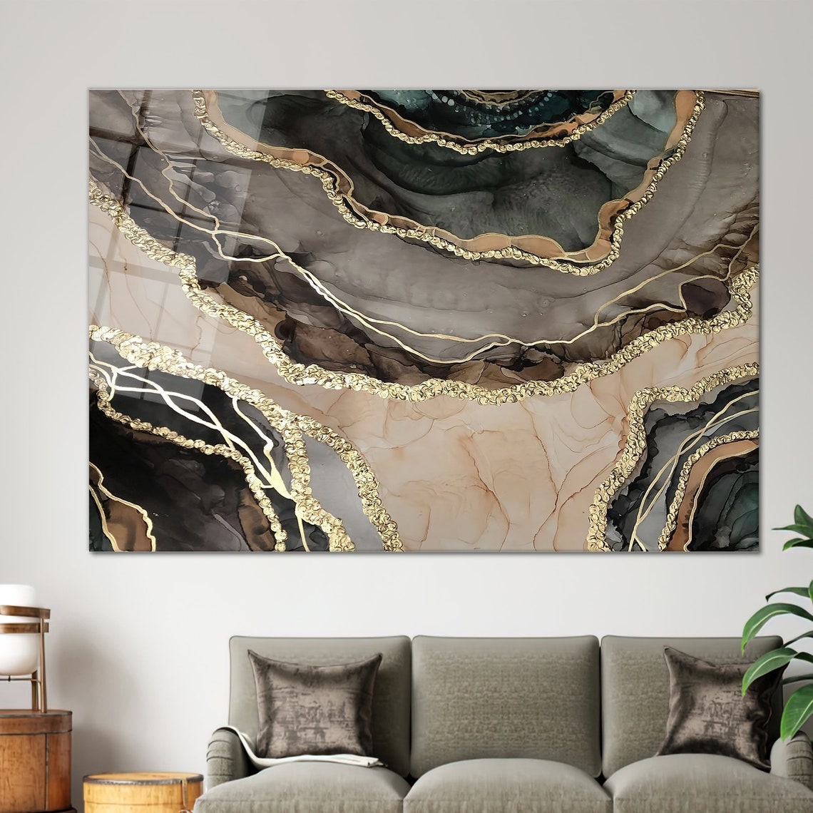 Brown and Gold Marble Veins Luxury Modern Abstract Decor Art Poster - Image 2