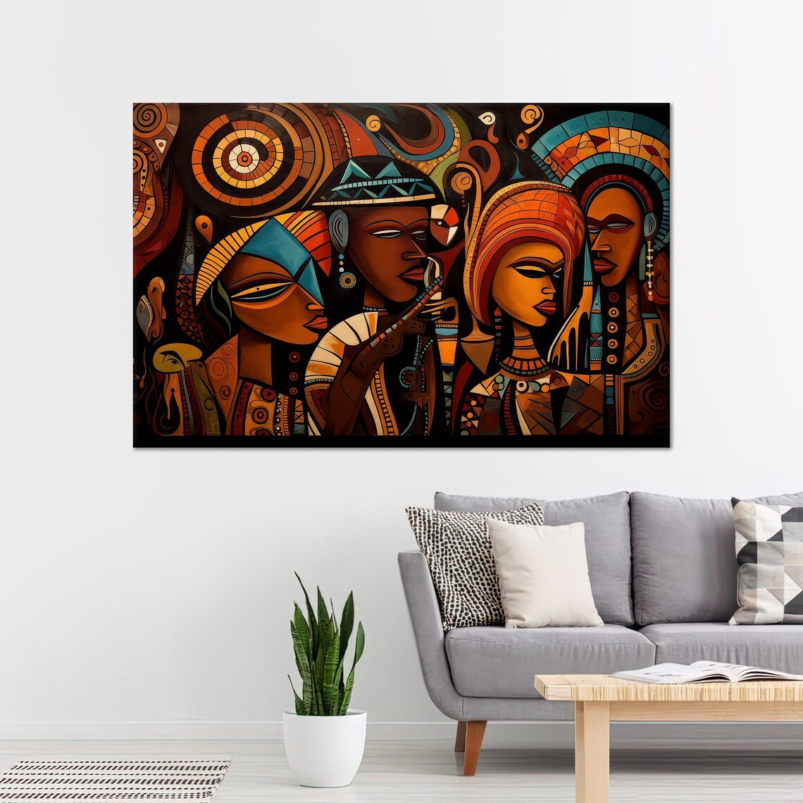 Four African Women In Bold Tribal Geometric Style Art Poster