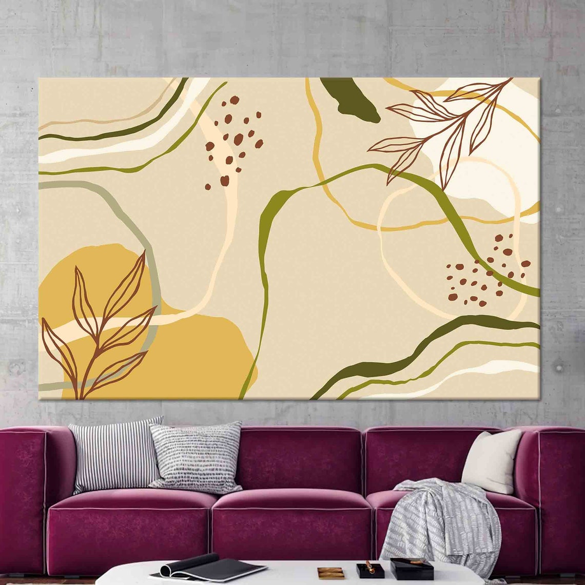Beige Abstract Botanical Line Art Minimalist Modern Wall Poster