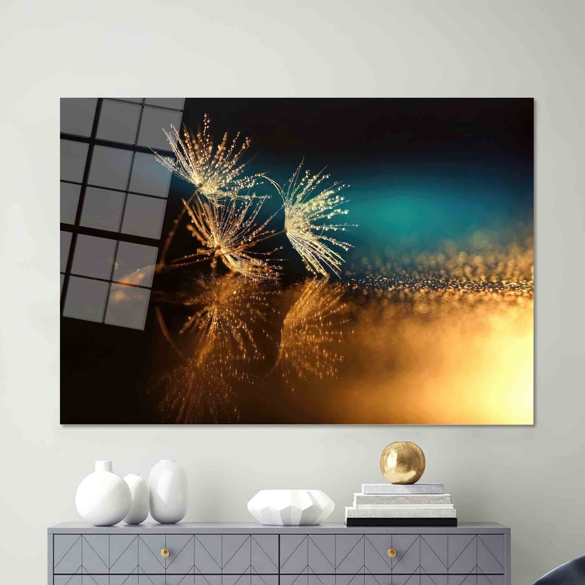 Dandelion Wall Art Orange And Blue Art Dandelion Reflection Art Wall Art 3d Glass Art Dandelion Wallpaper Gifts Home Wall Art - Image 2