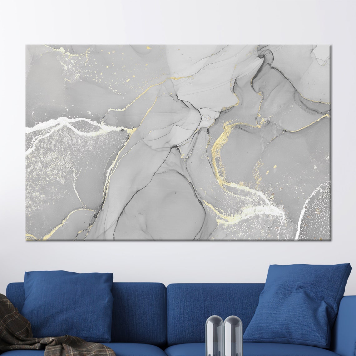 Gray Gold Marble Alcohol Ink Abstract Elegant Modern Art Poster