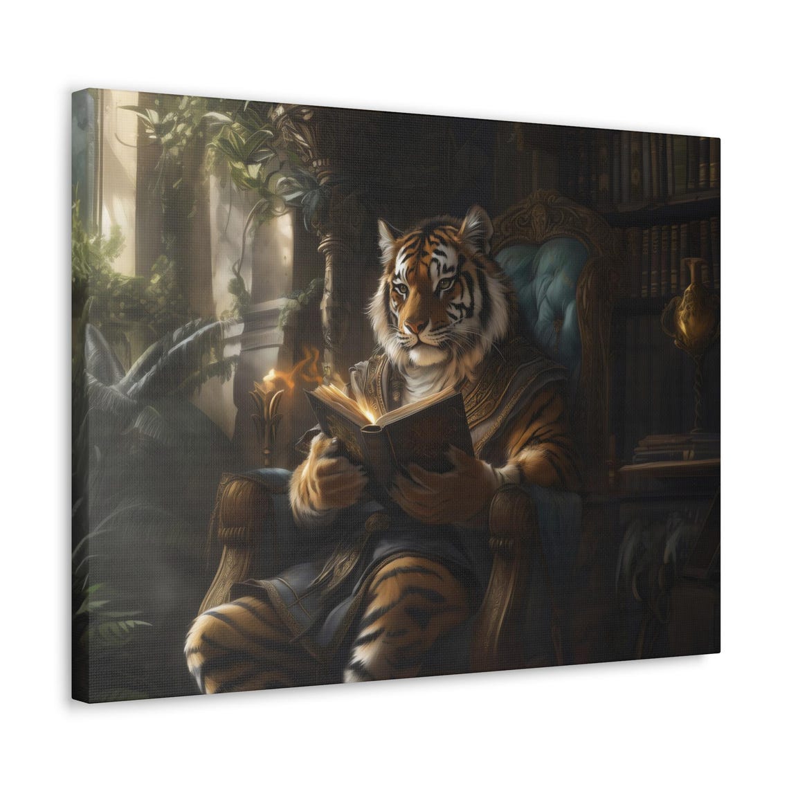 Tiger Reading Maximalist Eclectic Victorian Print Bold Altered Animal Portrait Fantasy Fun Colorful Renaissance Rustic Art - Image 3