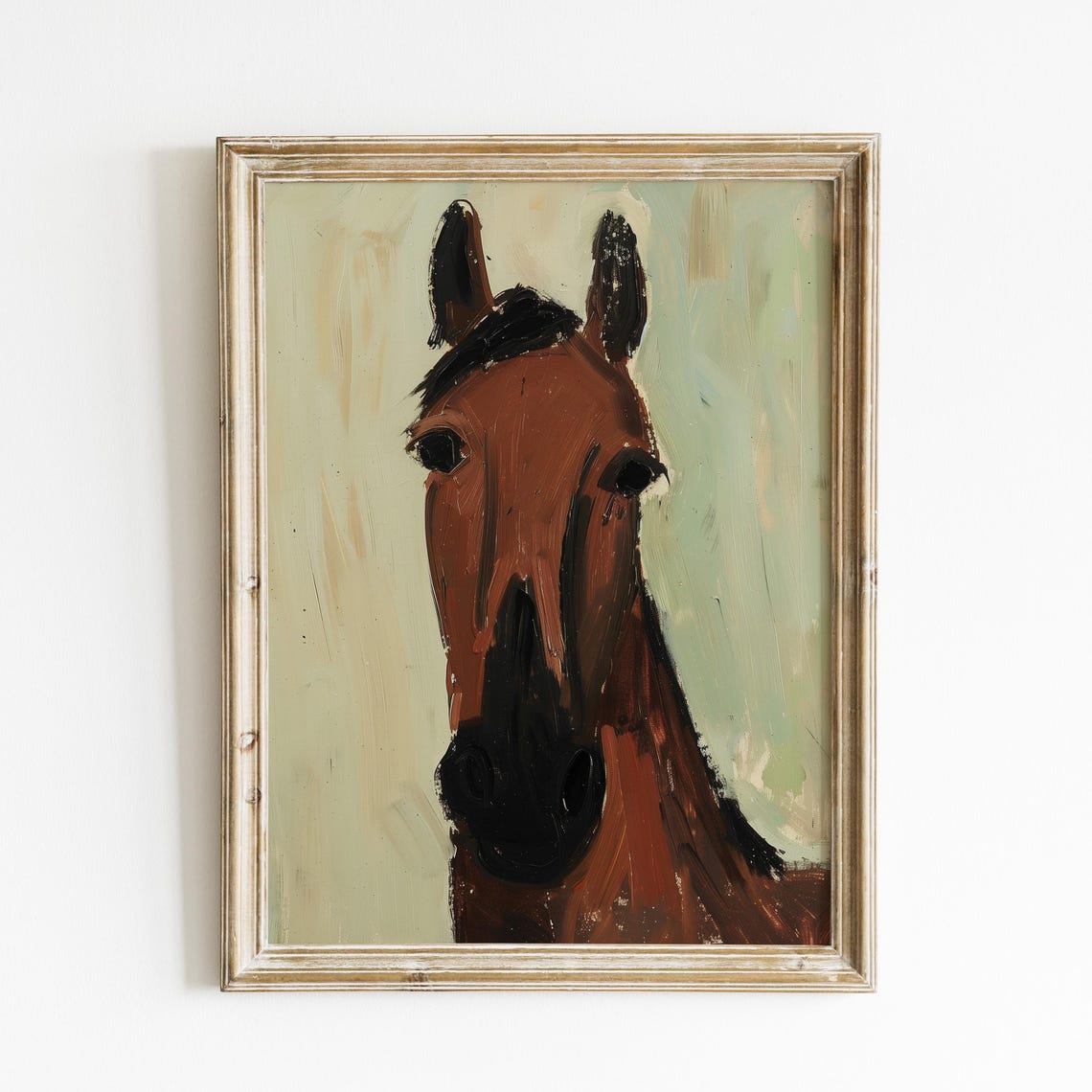 Brown Horse Head Folk Art Painting Rustic Western Equestrian Poster - Image 2