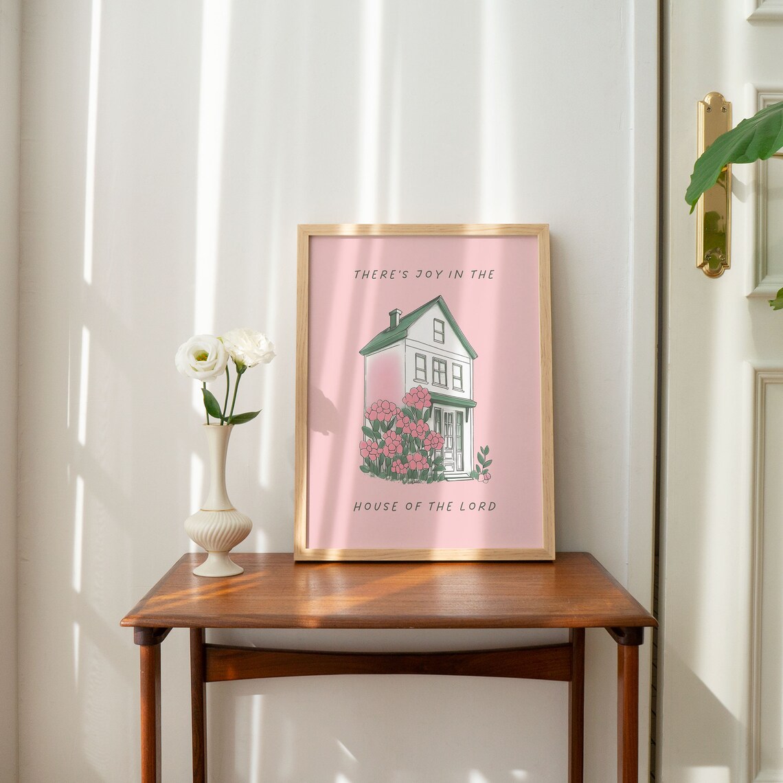 Joy in the House of the Lord Pink Cottage Christian Wall Art - Image 2
