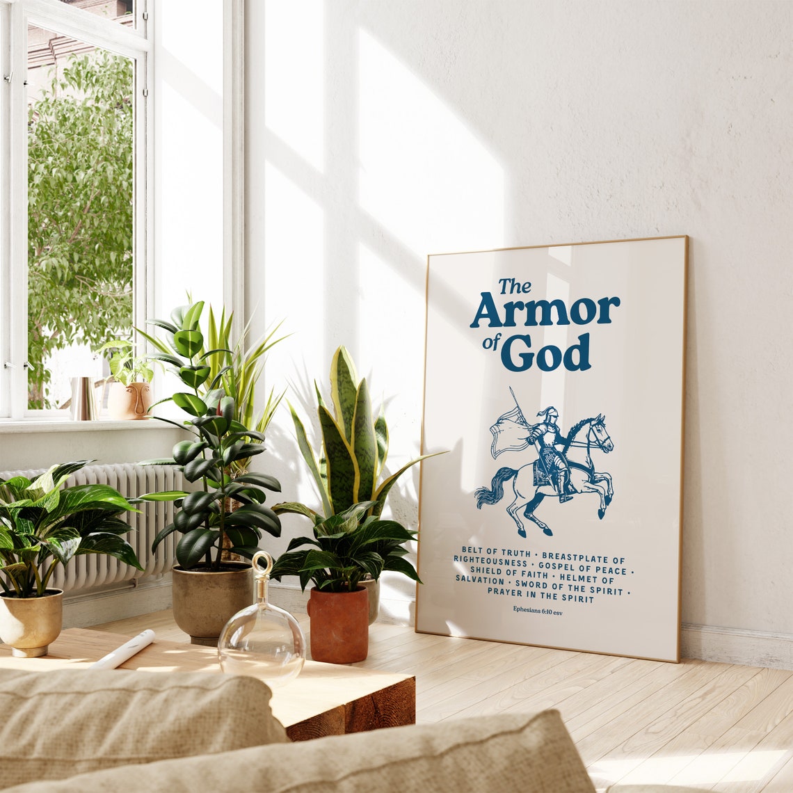 The Armor Of God Navy Knight On Horse Vintage Christian Bible Poster - Image 3