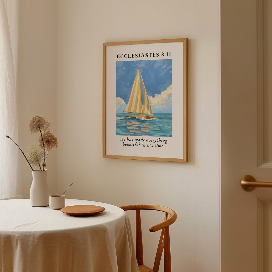 Ecclesiastes 3:11 Sailboat Painting Beautiful Ocean Verse Poster - Image 3