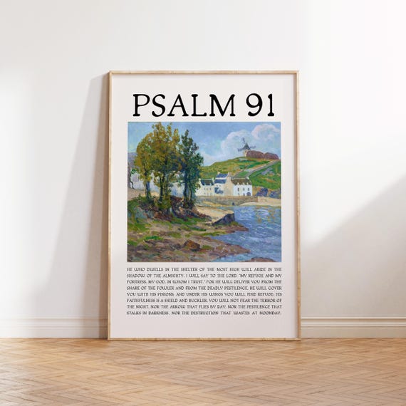 Psalm 91 Christian Wall Art Bible Verse Quote Wall Art Minimalist Trendy Apartment Decor Landscape Mural Painting Print