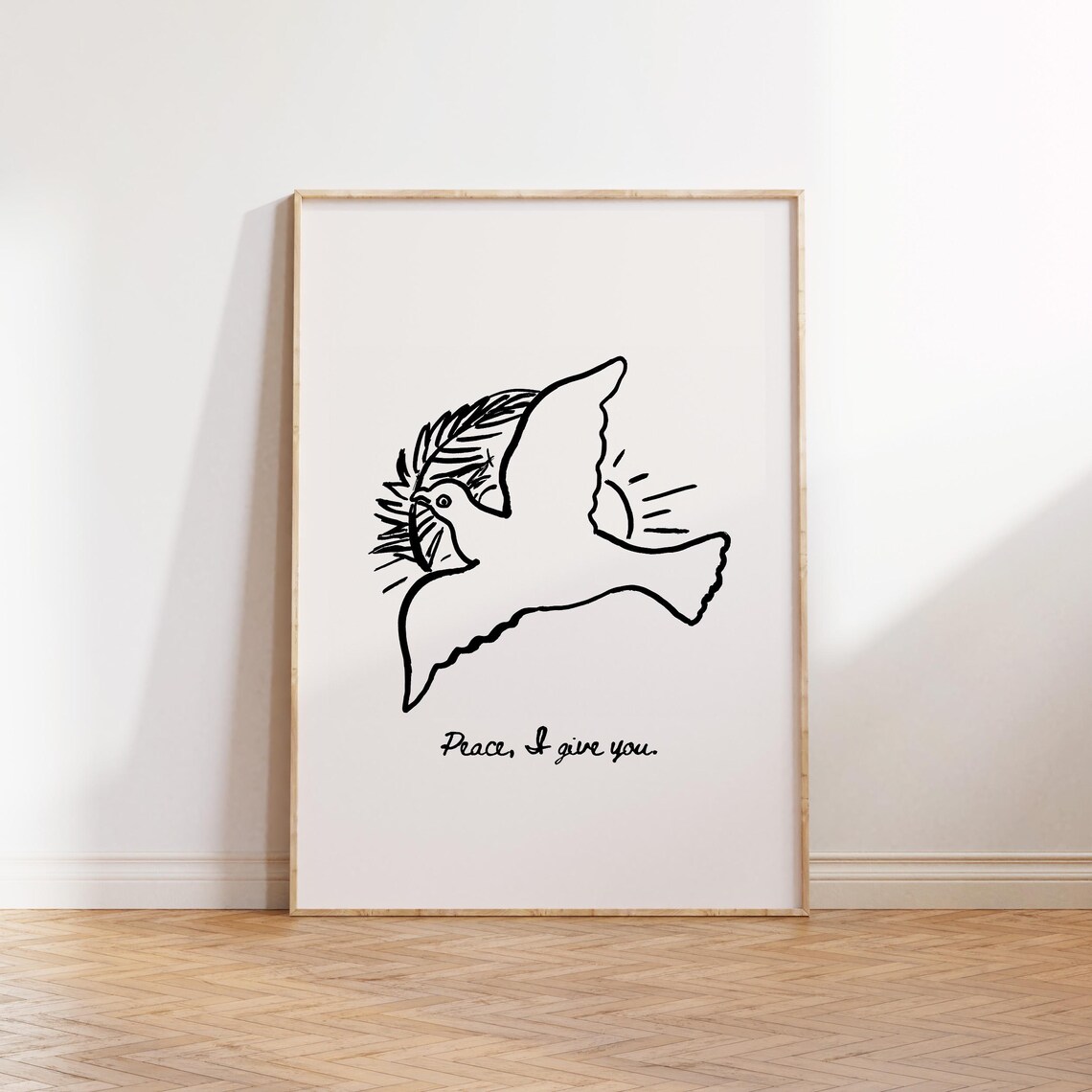 Peace I Give You Dove Cream Black Ink Line Art Scripture Poster
