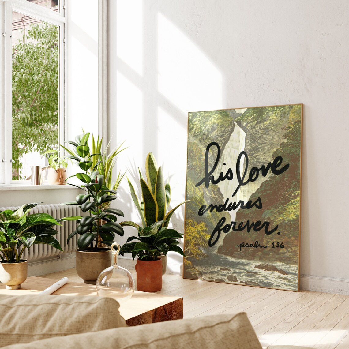 His Love Endures Forever Psalm 136 Vintage Waterfall Nature Scenic Poster - Image 4