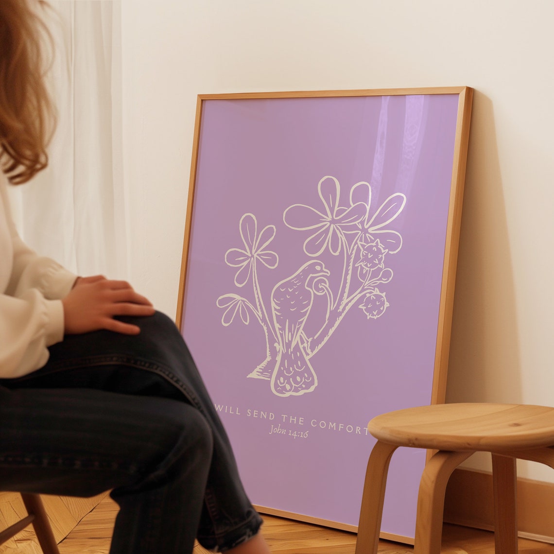 I Will Send the Comforter John 14:16 Lavender Dove Line Poster - Image 4