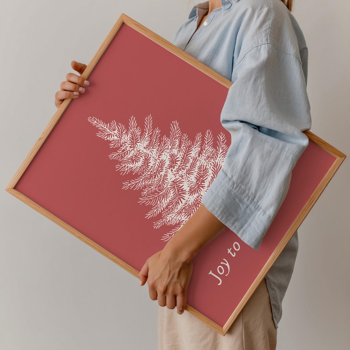 Joy To The World White Pine Tree Sketch Red Christmas Holiday Poster - Image 3