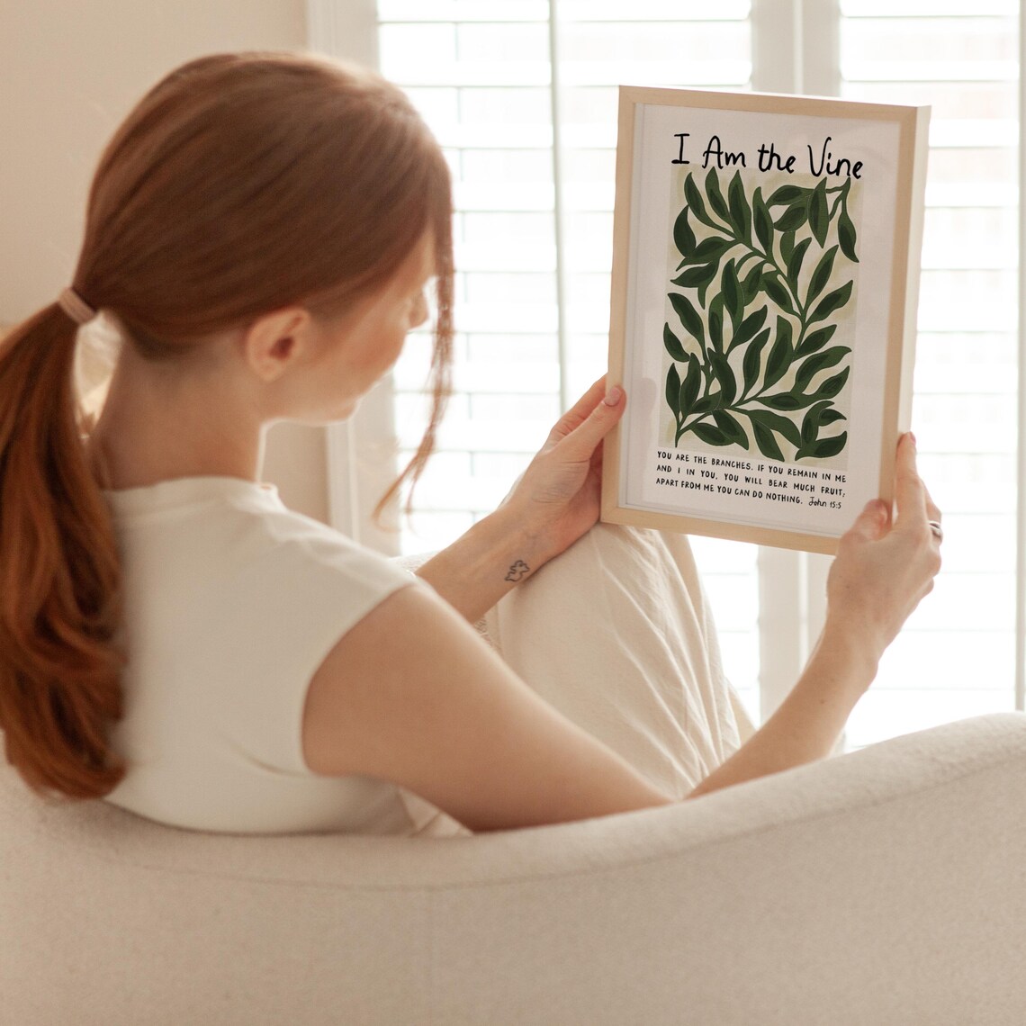I Am The Vine Green Leafy Branches John 15 5 Botanical Bible Verse Poster - Image 4