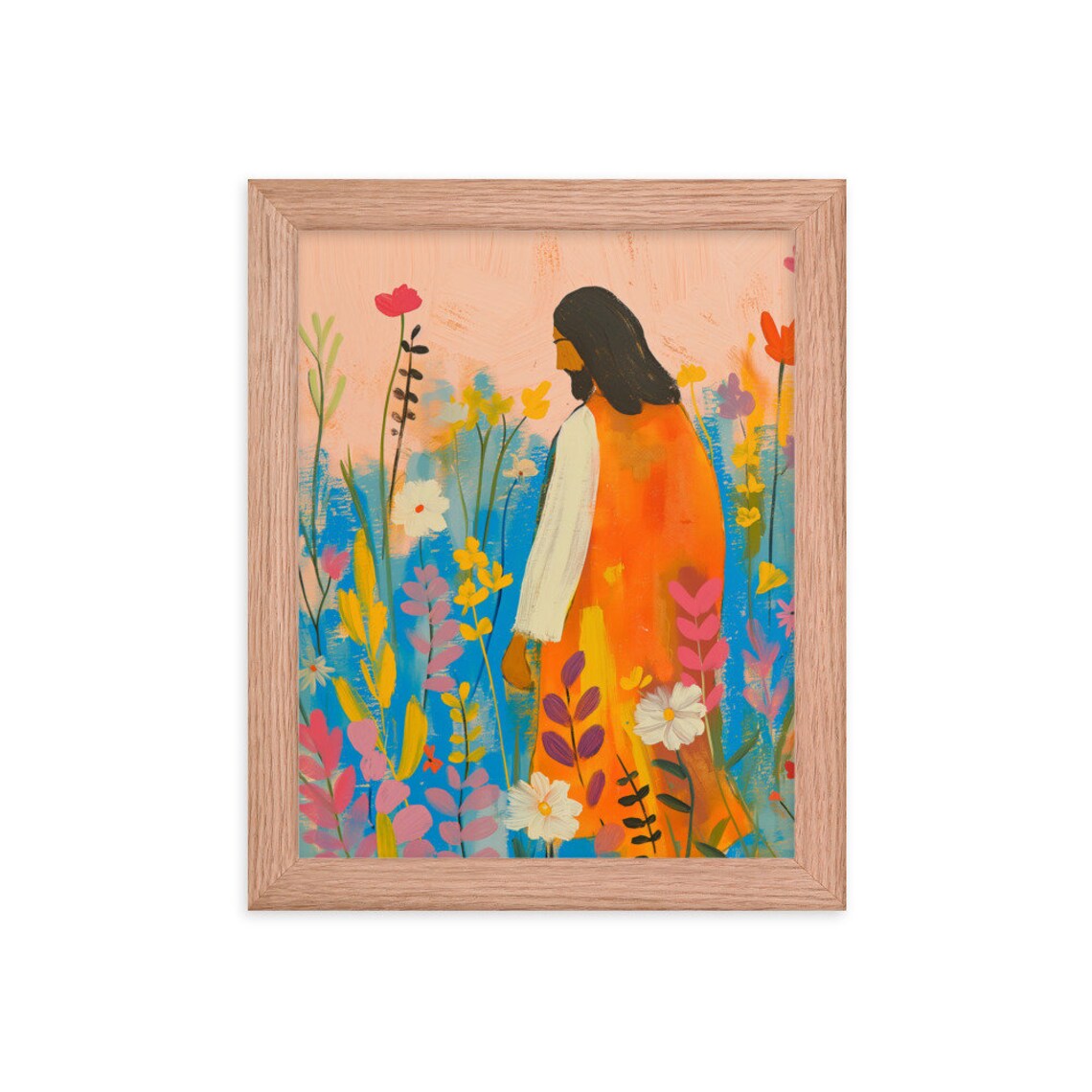 Jesus Walking In Wildflowers Colorful Modern Bible Wall Art Portrait - Image 4