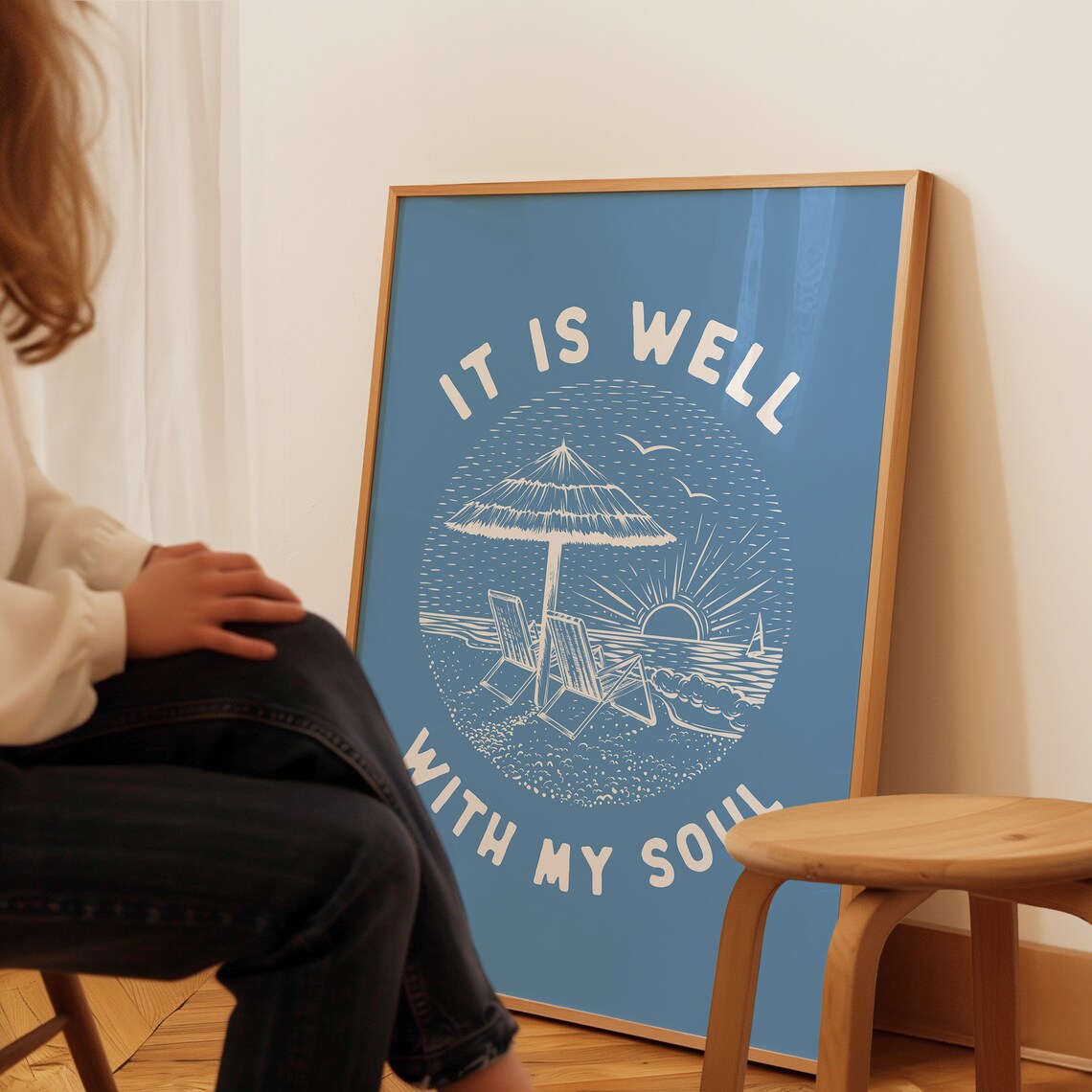 It Is Well With My Soul Beach Sunrise Blue Vintage Coastal Bible Verse Wall Art - Image 3