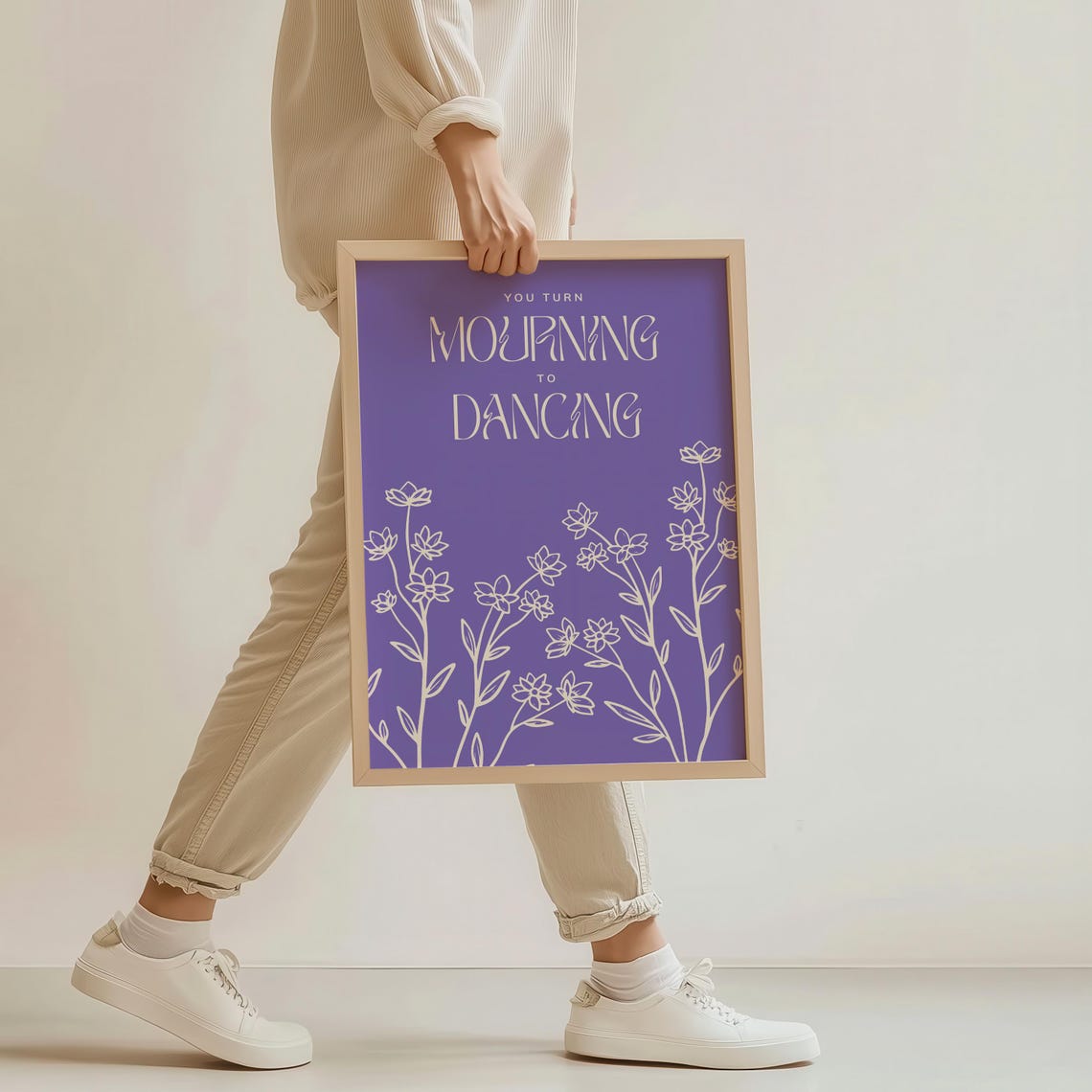 You Turn Mourning to Dancing Purple Wildflower Line Art Poster - Image 4