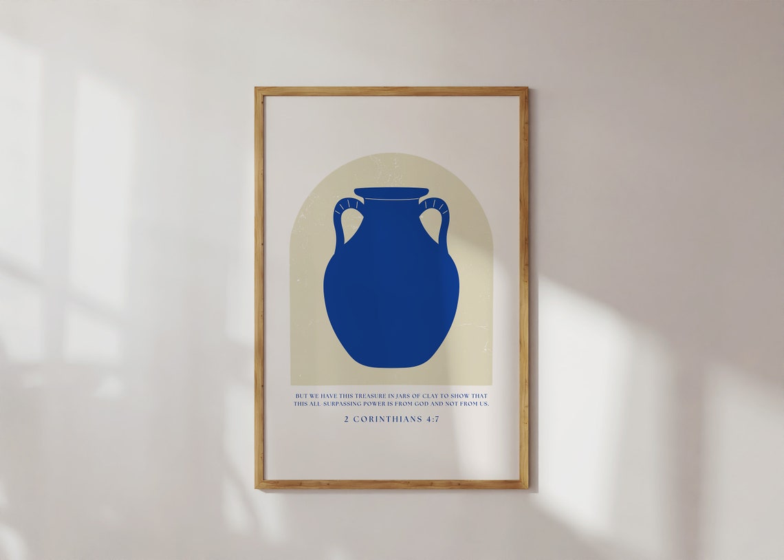 2 Corinthians 4 Minimalist Blue Vase Christian Scripture Verse Poster - Image 4