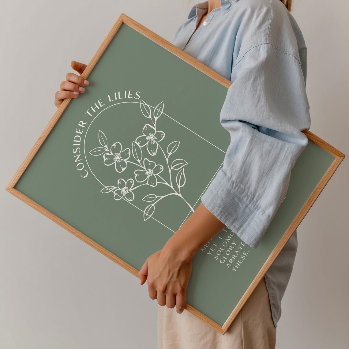 Consider The Lilies Matthew 6:26 Dark Sage Arch Scripture Poster - Image 2