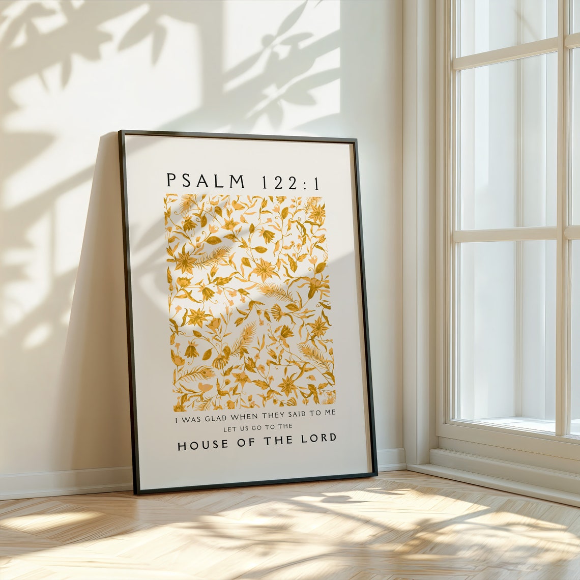 Psalm 122 House of the Lord Gold Botanical Pattern Christian Poster
