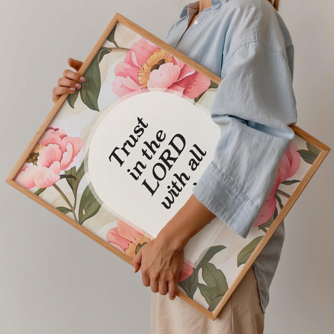 Trust In The Lord Proverbs 3 Pink Peony Floral Scripture Poster - Image 3