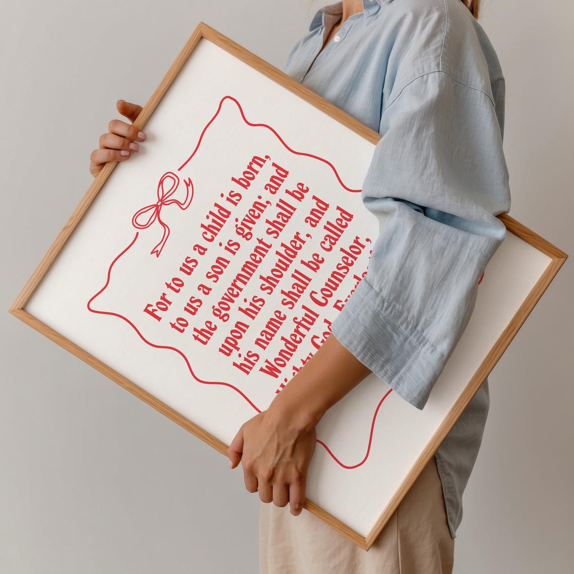 Isaiah 9:6 Christmas Verse Red Bow Border Christian Holiday Poster - Image 3