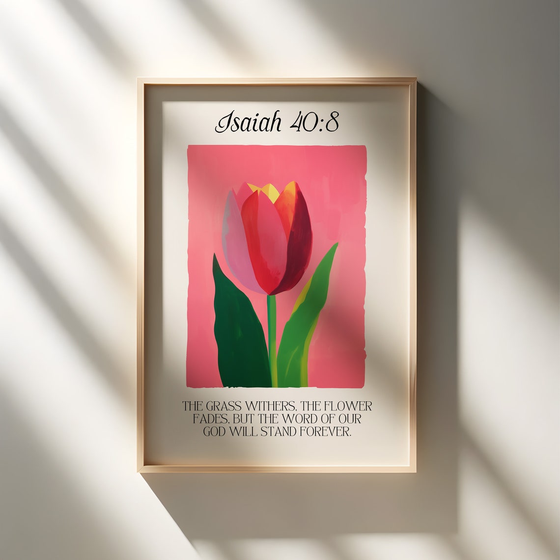 Isaiah 40 8 Pink Tulip Watercolor Scripture Floral Art Poster - Image 3