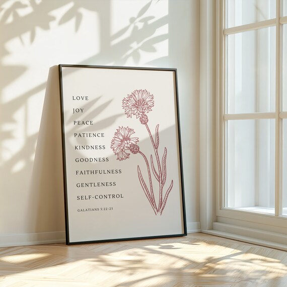 Galatians 522 Fruit Of The Spirit Mauve Botanical Scripture Poster