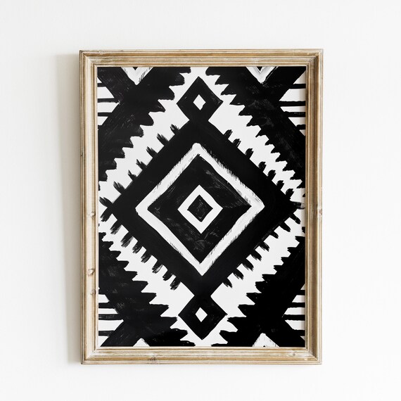 Western Black White Aztec Diamond Geometric Tribal Pattern Poster